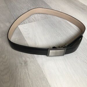 Q BRAND LEATHER BLACK DRESS BELT SQUARE BRUSH SILVER BUCKLE 46"